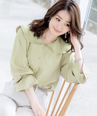 Tiaclasse L 【洗える】フレアカラーブラウス ミント