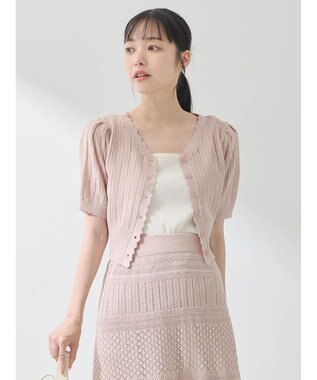 earth music&ecology ２点ＳＥＴ透かし編みカーディガン＋裾フレアスカート Pink