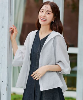 Tiaclasse L 【洗える】シアーパーカーカーディガン サックスグレー