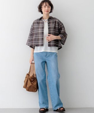 23区 S 【先行予約/見上愛さん着用】ハイツイストシアーチェック クロップド シャツ ダークブラウン系