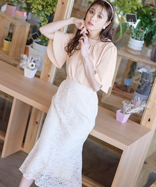 Tiaclasse 【洗える】5分丈フレアスリーブブラウス ライトピンク