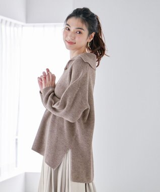 ANY ウールブレンドスキッパーネックニット モカ