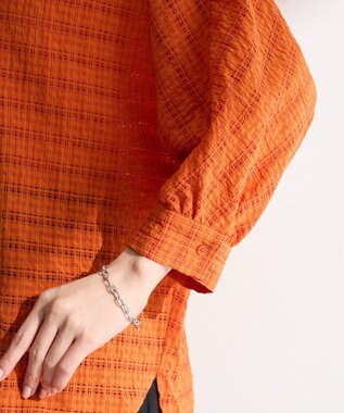 Green Parks シアーチェック７分袖シャツ Orange