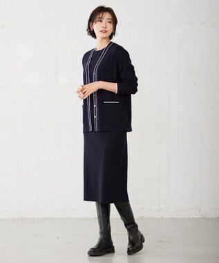 J.PRESS LADIES 【洗える】 レーヨンストレッチフルニードル ニット ネイビー系
