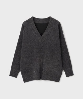 GRACE CONTINENTAL ラメVネックニットトップ ブラック