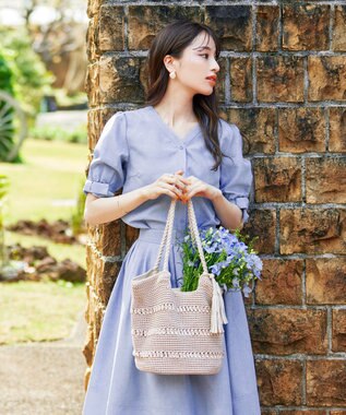 Tiaclasse 【選べる丈】麻調タックフレアスカート 膝丈サックス