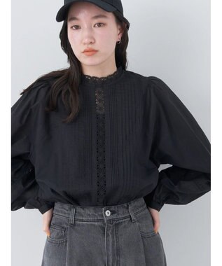 earth music&ecology ピンタックレースブラウス Black