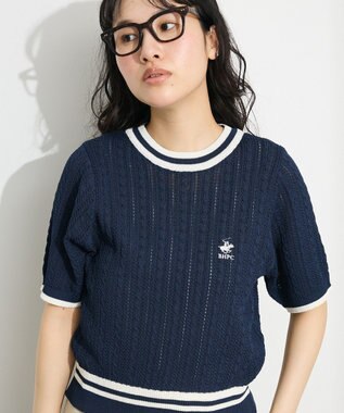 CRAFT STANDARD BOUTIQUE 別注/BHPC 刺繍ケーブル編みニット Navy