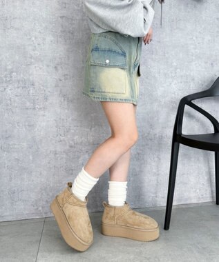 WEGO 【25年秋冬新作/あったかブーツ】厚底ムートンタッチブーツ ライトベージュ