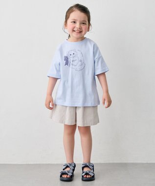 ANY KIDS 【綿100%/接触冷感】ひんやり オーバーサイズ アニマルTシャツ サックスブルー×ネコ