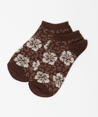 WEGO ハイビスカス柄ショートソックス ブラウン