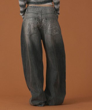 WEGO ラインストーンbackロゴデニム ブラック