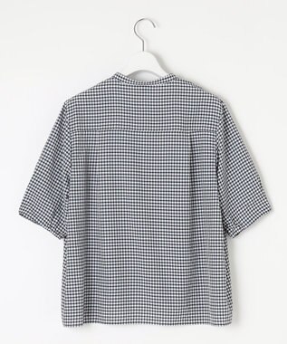 J.PRESS LADIES S 【洗える】アセVisギンガム バンドカラー ブラウス ネイビー系