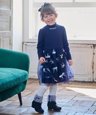 ANY KIDS ドッキングチュールワンピース ネイビー×ネイビー