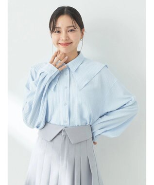 earth music&ecology ダブルカラーシャツ Light Blue