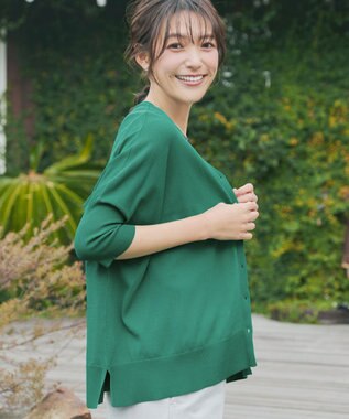 Tiaclasse L 軽やかニットドルマンカーディガン グリーン