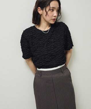 Green Parks 表面感カット５分袖プルオーバー Black