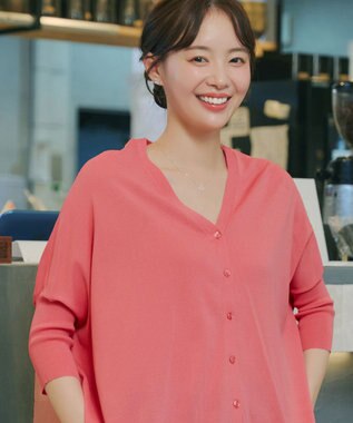 Tiaclasse L 軽やかニットドルマンカーディガン コーラル