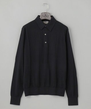 GOTAIRIKU オリジナル設計【洗える/チクチクしにくい/ピリングしにくい】イタリア糸 ハイゲージ  ニットポロ_WOOL100% ブラック系