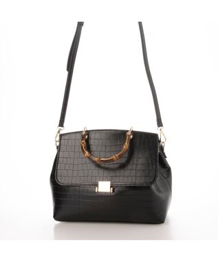 UNBILLION cachecache バンブーハンドルフラップショルダー ブラック