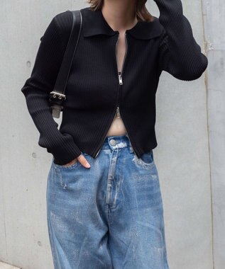 WEGO Wジップコンパクトニットカーデ ブラック