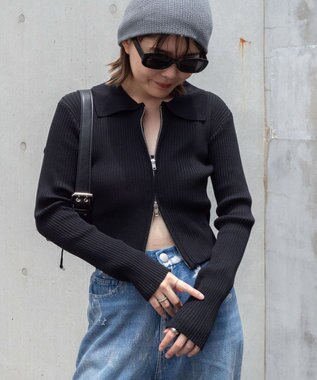 WEGO Wジップコンパクトニットカーデ ブラック