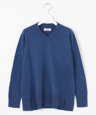 J.PRESS LADIES L 【洗える】CASHMERE BLEND Vネック プルオーバーニット ブルー系