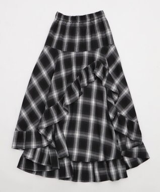 WEGO チェックアシンメトリーフリルロングスカート ブラックチェック1
