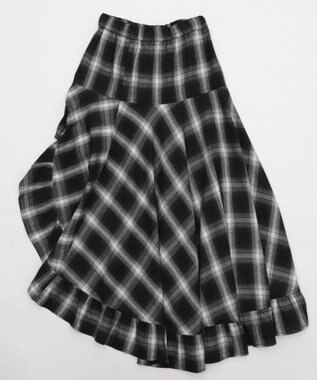 WEGO チェックアシンメトリーフリルロングスカート ブラックチェック1