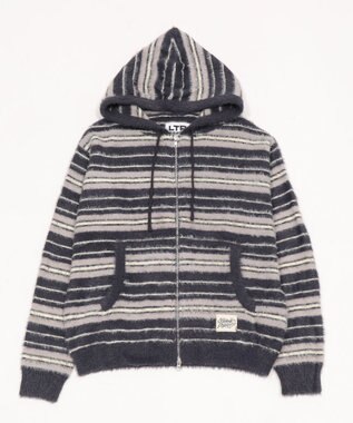 WEGO 【ユニセックス着用ITEM】シャギーボーダーニットパーカー ネイビー
