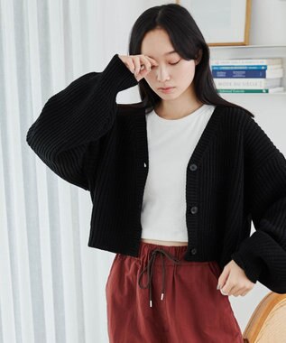 WEGO Vネックカラーカーディガン ブラック