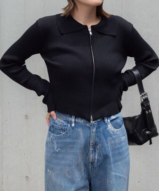 WEGO Wジップコンパクトニットカーデ ブラック