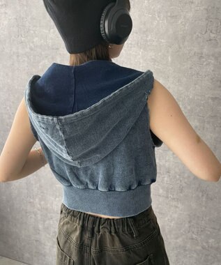 WEGO ヴィンテージウォッシュWジップN／Sパーカー デニム