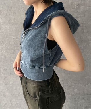 WEGO ヴィンテージウォッシュWジップN／Sパーカー デニム