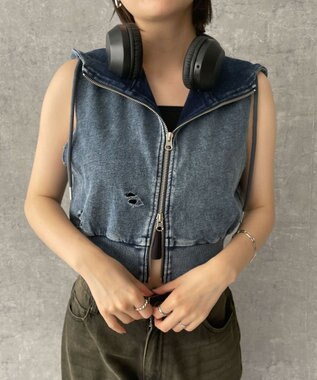 WEGO ヴィンテージウォッシュWジップN／Sパーカー デニム