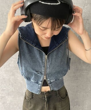 WEGO ヴィンテージウォッシュWジップN／Sパーカー デニム