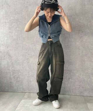 WEGO ヴィンテージウォッシュWジップN／Sパーカー デニム