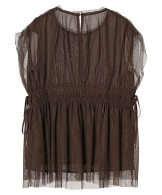 YECCA VECCA チュールギャザーブラウス Brown