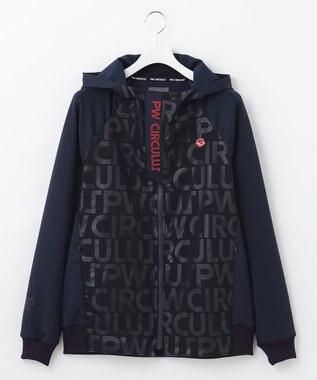 PW CIRCULUS 【MEN】【撥水/防風/ストレッチ】ロゴプリント ジップアップ フーデッド ブルゾン ネイビー系
