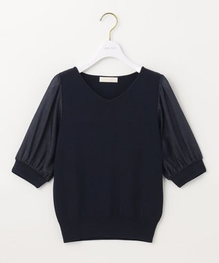 ANY SIS L 【洗える】シアースリーブコンビ ニット ネイビー
