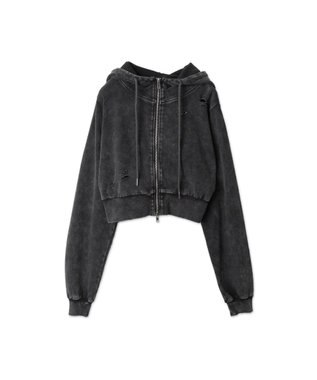 WEGO ヴィンテージウォッシュWジップショートパーカー ブラックその他