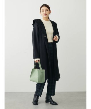 Green Parks フード付き裏ボアロングコーディガン Black