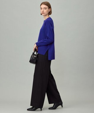 ICB L 【裏起毛】 ウォームサテン ワイドストレートパンツ ブラック系