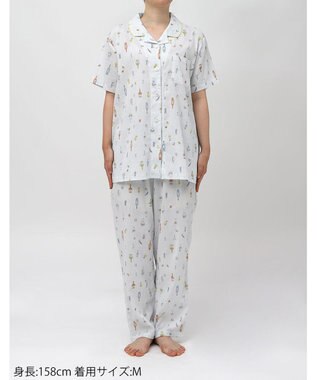 Wing パジャマ 綿100%(本体) 楊柳素材 高島ちぢみ（R） 3Lまで対応 大きいサイズ 5分袖 半袖 長ズボン レディース EP8047 ウイング／ワコール グレー