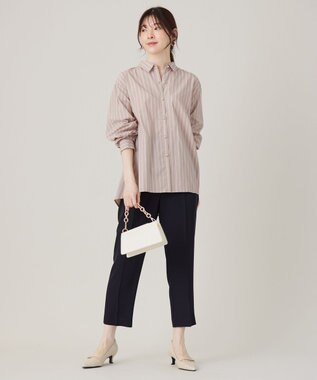 ANY SIS 【洗える】バックシャンイージーケア シャツ ベージュ×ストライプ