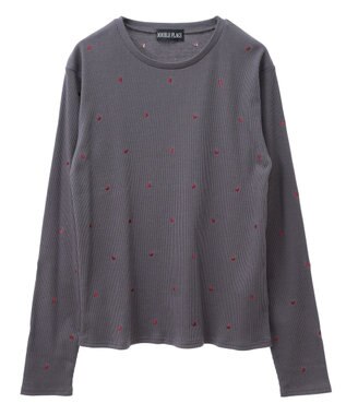 Green Parks ・ＤＯＵＢＬＥ　ＦＬＡＧＳ　ハート刺繍リブロンＴＥＥ Charcoal Gray