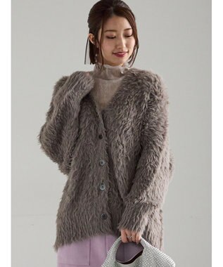 Te chichi シャギーVネックカーディガン グレー