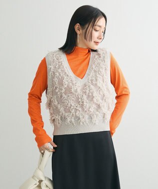 Green Parks フリンジニットベスト Light Gray