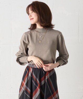 ANY 【洗濯機可/吸湿発熱】パフスリーブパールニット モカ