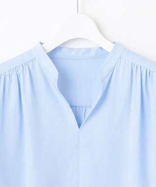 自由区 S 【洗える】SOMELOSクロップド丈 ブラウス サックス